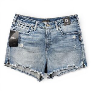 Silver Jeans Avery Curvy High Rise Shorts 32 Distressed Raw Hem